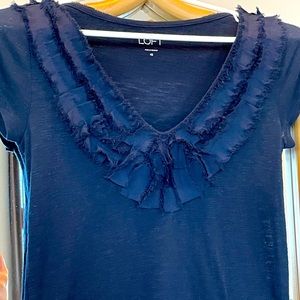 Loft navy ruffle neck top size XS